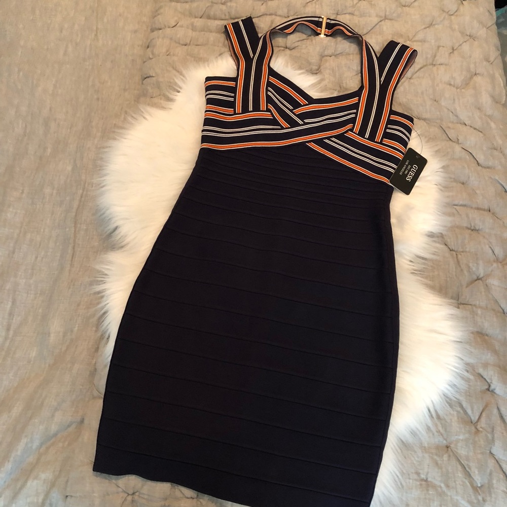 NEW GUESS Striped Criss Cross Knit Bandage Dress